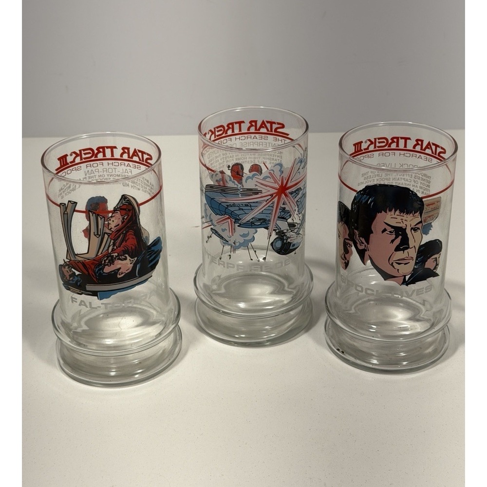 Vintage Star Trek III: The Search for Spock Set of 3 Drinking Glasses 1984